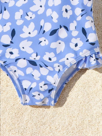 Girls Flower Ruffle One Piece Swimsuit