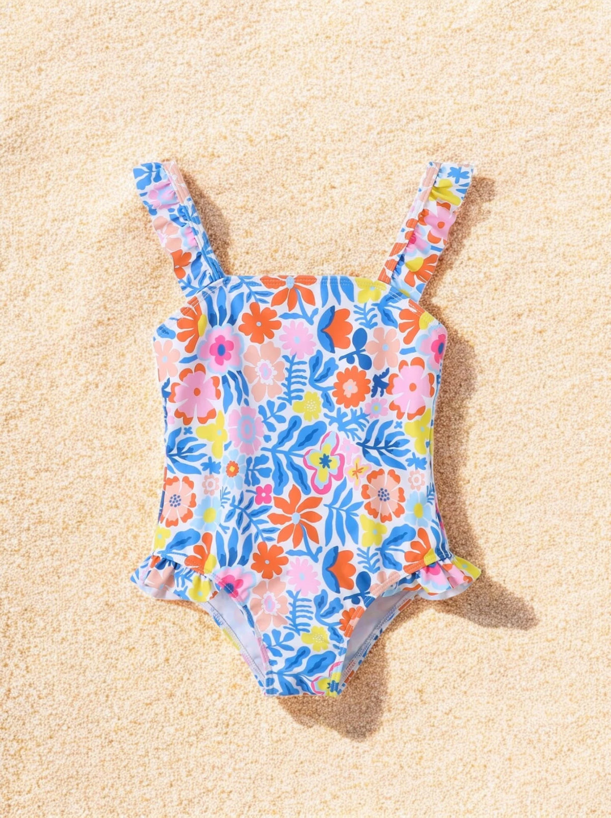Girls Flower Ruffle One Piece Swimsuit