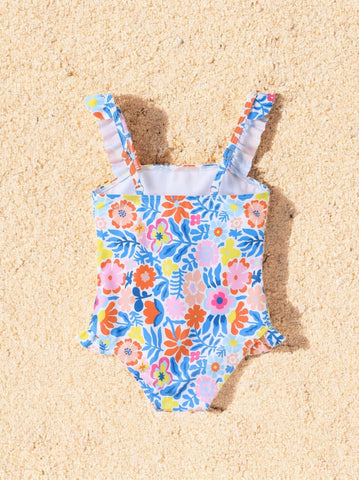 Girls Flower Ruffle One Piece Swimsuit