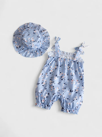 2 Pc Baby Girl Floral Romper with Hat