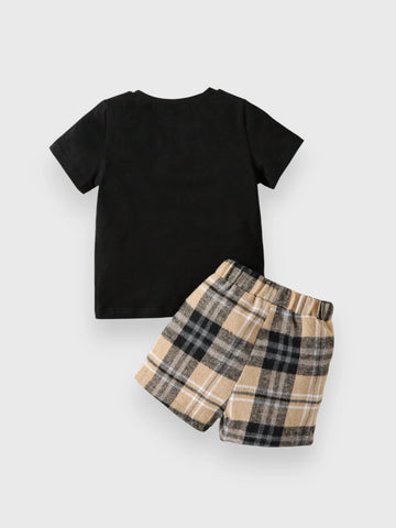 2 Piece Baby Boy Brown Plaid Bear Tee Set