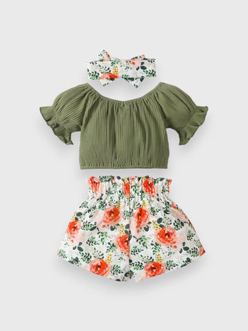 3 Pc Baby Girl Ribbed Crop Top Floral Set