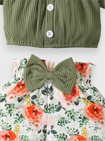 3 Pc Baby Girl Ribbed Crop Top Floral Set