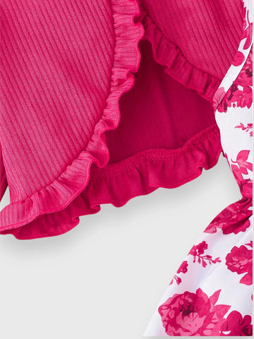 2 Pc Girls Ruffle Cardi and Floral Print Dress
