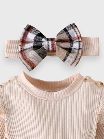 3 Pcs Baby Girl Plaid Bow Bodysuit and Socks Set