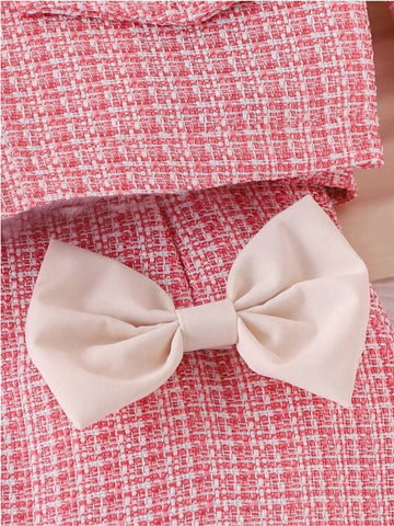 2 Pcs Toddler Girls Tweed Lace Collar Jacket and Skirt Set