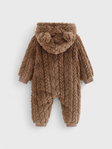 Baby Bear Cable Texture Fleece Jumpsuit
