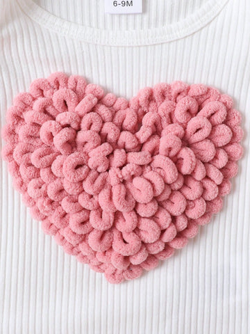 Baby Girl Heart Bubble Sleeve Corduroy Skirt Set
