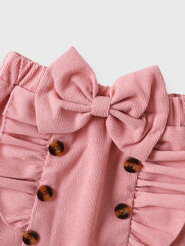Baby Girl Heart Bubble Sleeve Corduroy Skirt Set