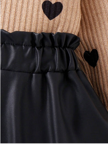 2 Pc Baby Girl Heart Top with Pleather Skirt