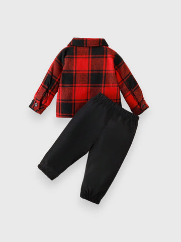 2 Pc Baby Boy Plaid Shirt with Pant Set
