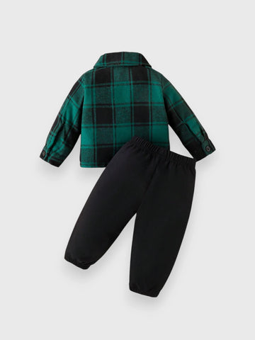2 Pc Baby Boy Plaid Shirt with Pant Set