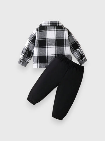 2 Pc Baby Boy Plaid Shirt with Pant Set