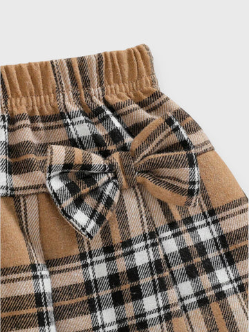 3 Pcs Baby Girl Plush Vest and Plaid Skirt Set