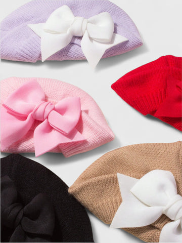 Baby Knitted Bow French Beret Hat