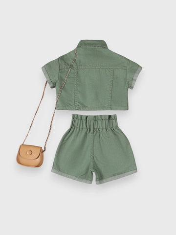 2 Pc Daisy Emb Denim Shorts Set