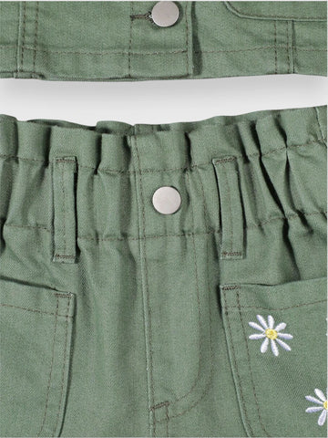 2 Pc Daisy Emb Denim Shorts Set