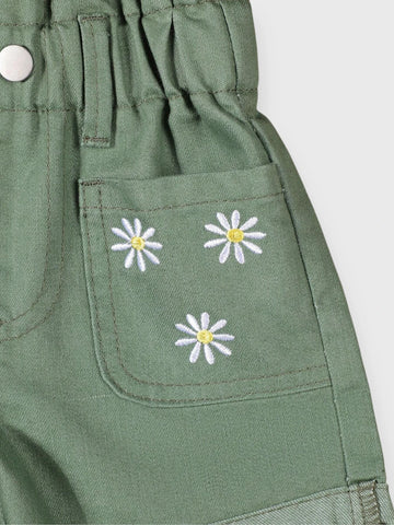 2 Pc Daisy Emb Denim Shorts Set