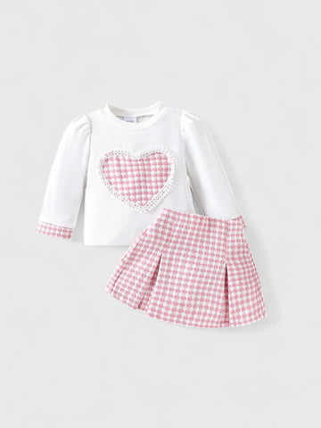 2 Pc Baby Girl Heart Tweed Set