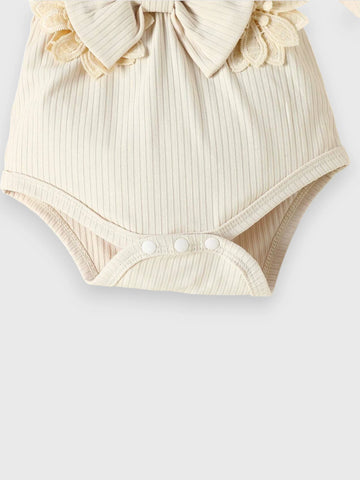 3 Pc Baby Girl Floral Applique Ribbed Set