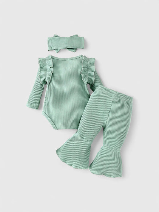 3 Pc Baby Girl Ribbed Flare Pants Set