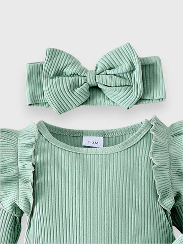 CL-3 Pc Baby Girl Ribbed Flare Pants Set