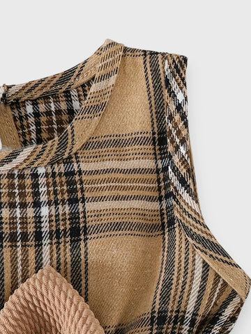 3 Pc Baby Girl Plaid Dress with Shawl Cardigan