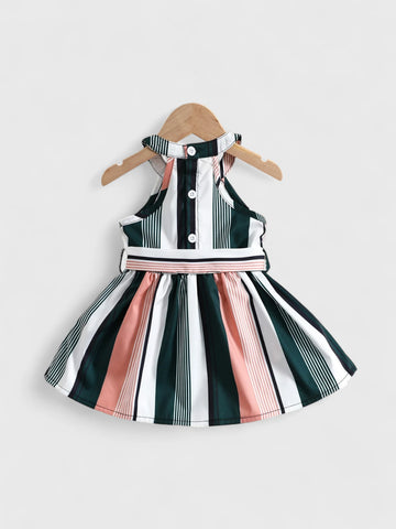 Baby Girl Halter Striped Belted Dress