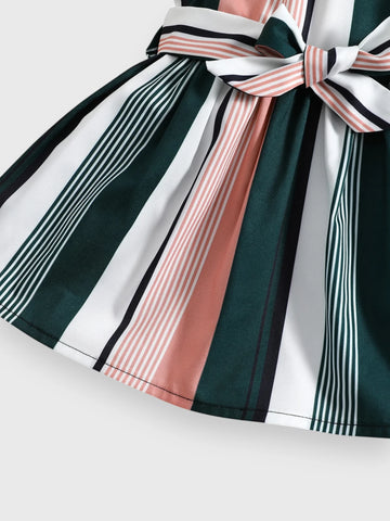 Baby Girl Halter Striped Belted Dress
