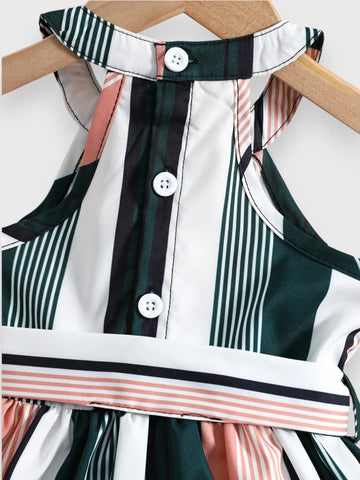Baby Girl Halter Striped Belted Dress