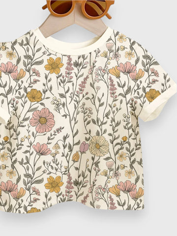 2 Pc Baby Girl Flower Print Tee and Flare Pant