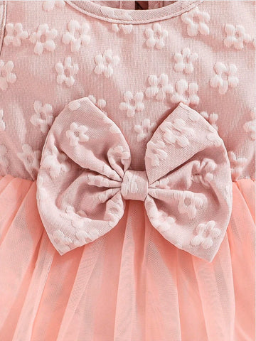 2 Pc Baby Girl Flower Emboss Dress and Cardigan