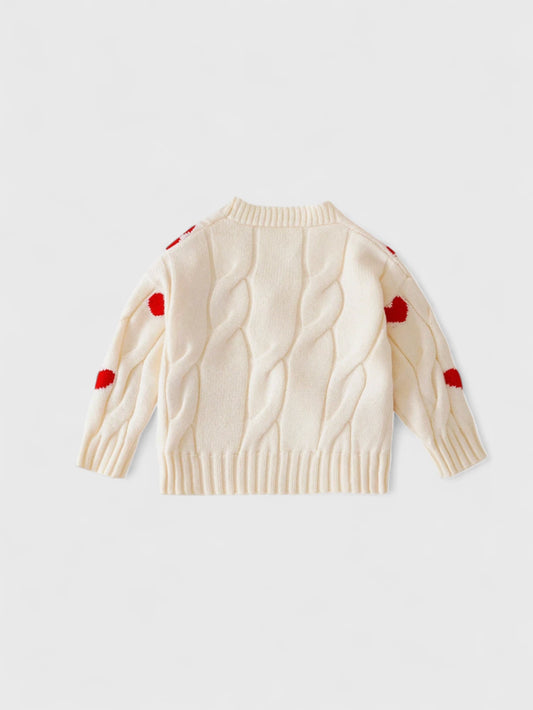 Girls Cable Knit Heart Sweater