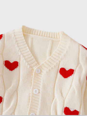 Girls Cable Knit Heart Sweater