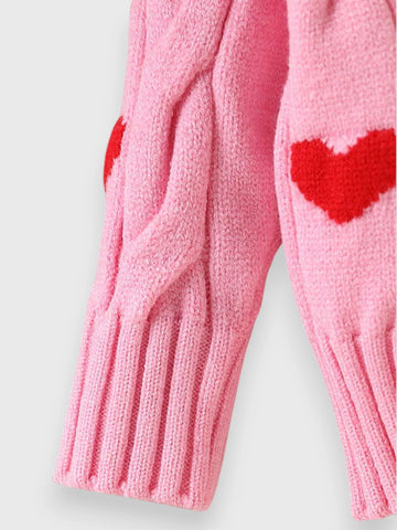 Girls Cable Knit Heart Sweater