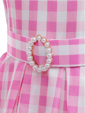 Girls Pink Gingham Dress Barbie Costume