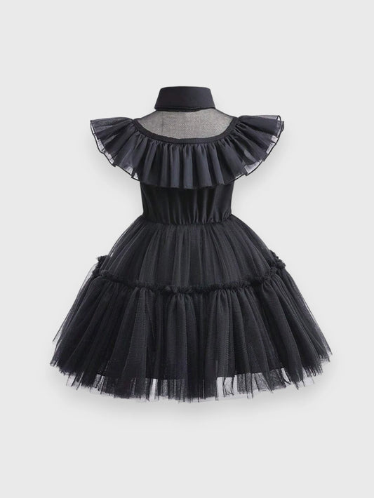 Girls Black Ruffle Wednesday Dress Costume