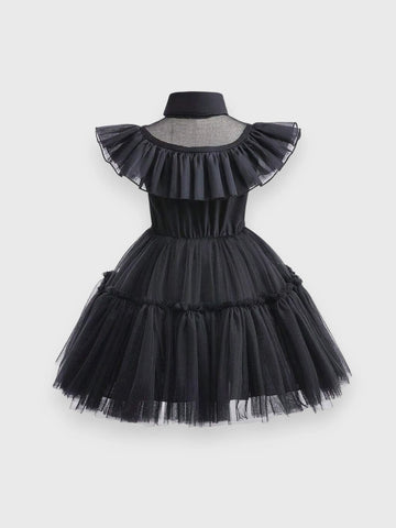 Girls Black Ruffle Wednesday Dress Costume