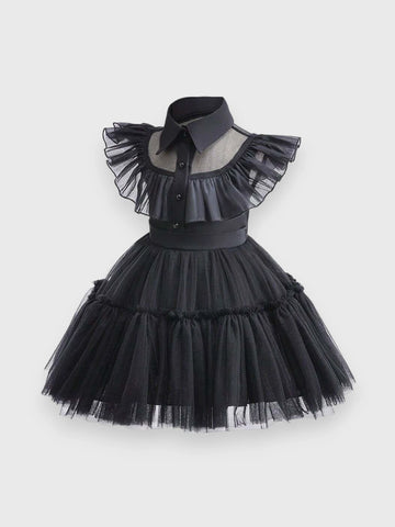 Girls Black Ruffle Wednesday Dress Costume