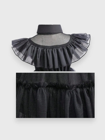 Girls Black Ruffle Wednesday Dress Costume