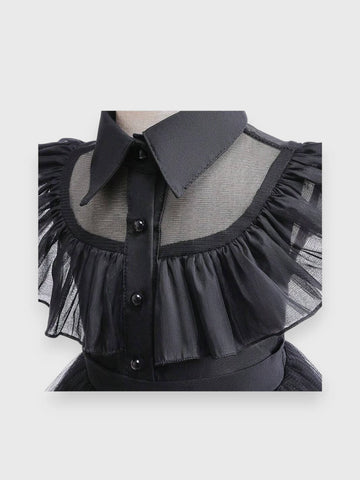 Girls Black Ruffle Wednesday Dress Costume