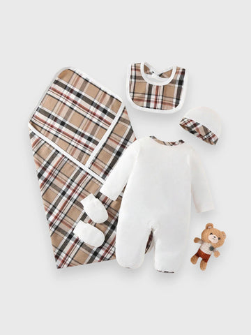 5 Pc Baby Boy Plaid Sleeper Gift Set