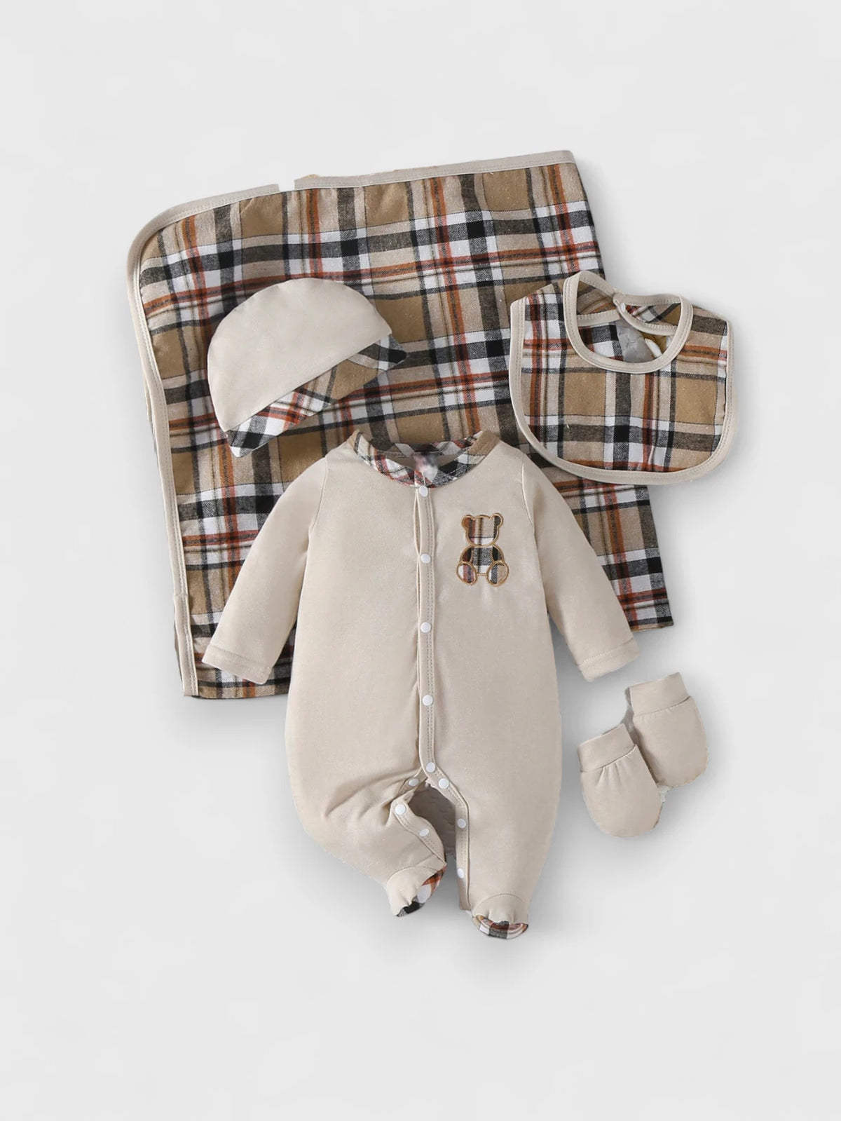 5 Pc Baby Boy Plaid Sleeper Gift Set