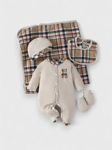 5 Pc Baby Boy Plaid Sleeper Gift Set