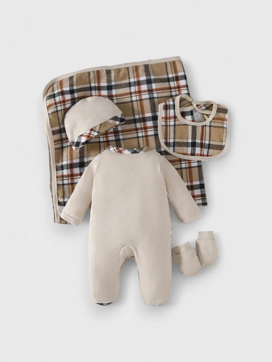 5 Pc Baby Boy Plaid Sleeper Gift Set