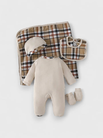 5 Pc Baby Boy Plaid Sleeper Gift Set