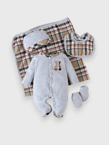 5 Pc Baby Boy Plaid Sleeper Gift Set