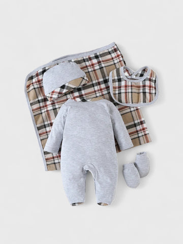 5 Pc Baby Boy Plaid Sleeper Gift Set