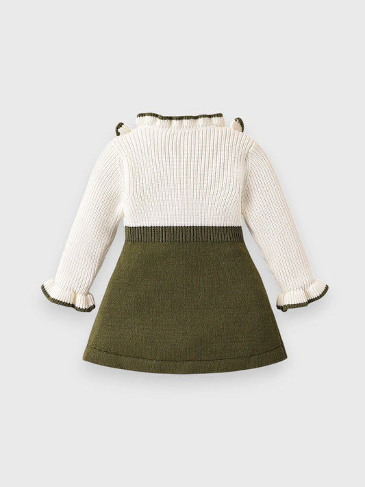 Baby Girl Autumn Leaf Ruffle Knit Trim Dress