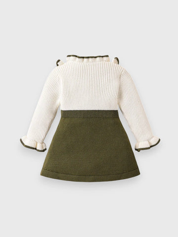 Baby Girl Autumn Leaf Ruffle Knit Trim Dress